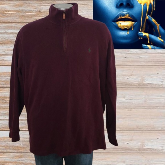 Polo Ralph Lauren Sweatshirt Dark‎ Red Burgundy Quarter Zip Pullover Sz XXL - Picture 1 of 7